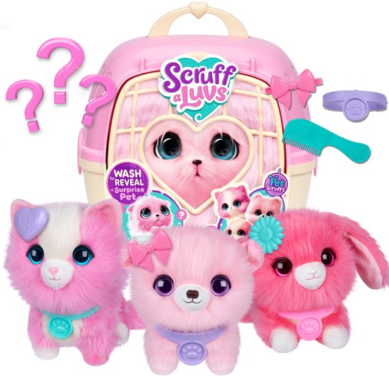 Scruff a Luvs - Roze Mystery Knuffel in Draagmand (Puppy, Kitten of Konijntje)