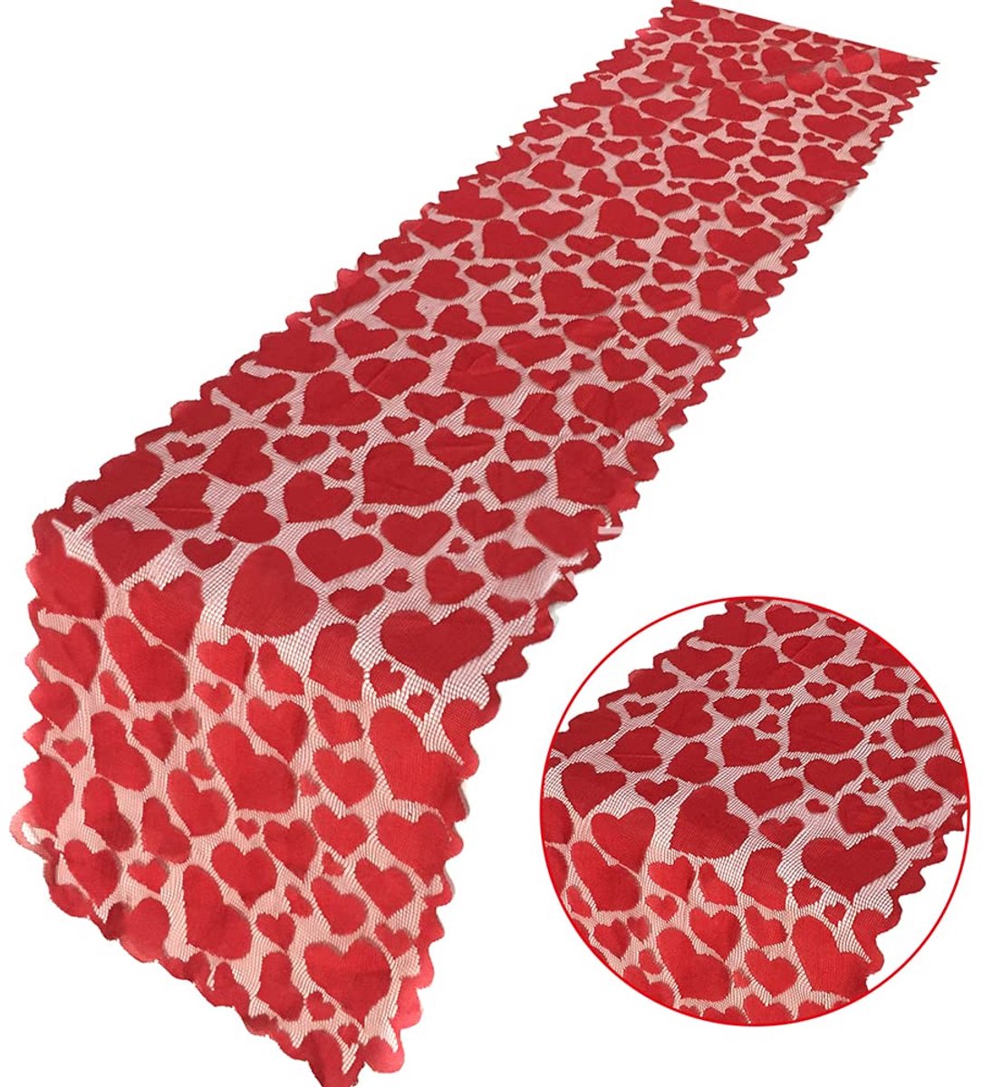 Tafeldecoratie - Hartvormige Rode Tafelrunner 45 x 72 cm - Romantische Detaillering