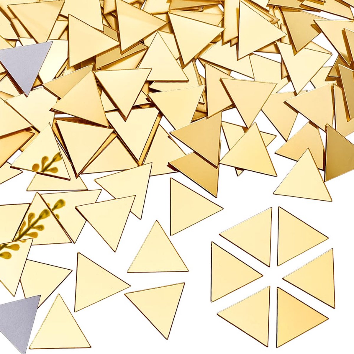 PH PandHall 200 Stuks Driehoekige Spiegel - Zelfklevende Acryl Gouden Spiegeltegels 2,5 cm voor DIY Decoratie