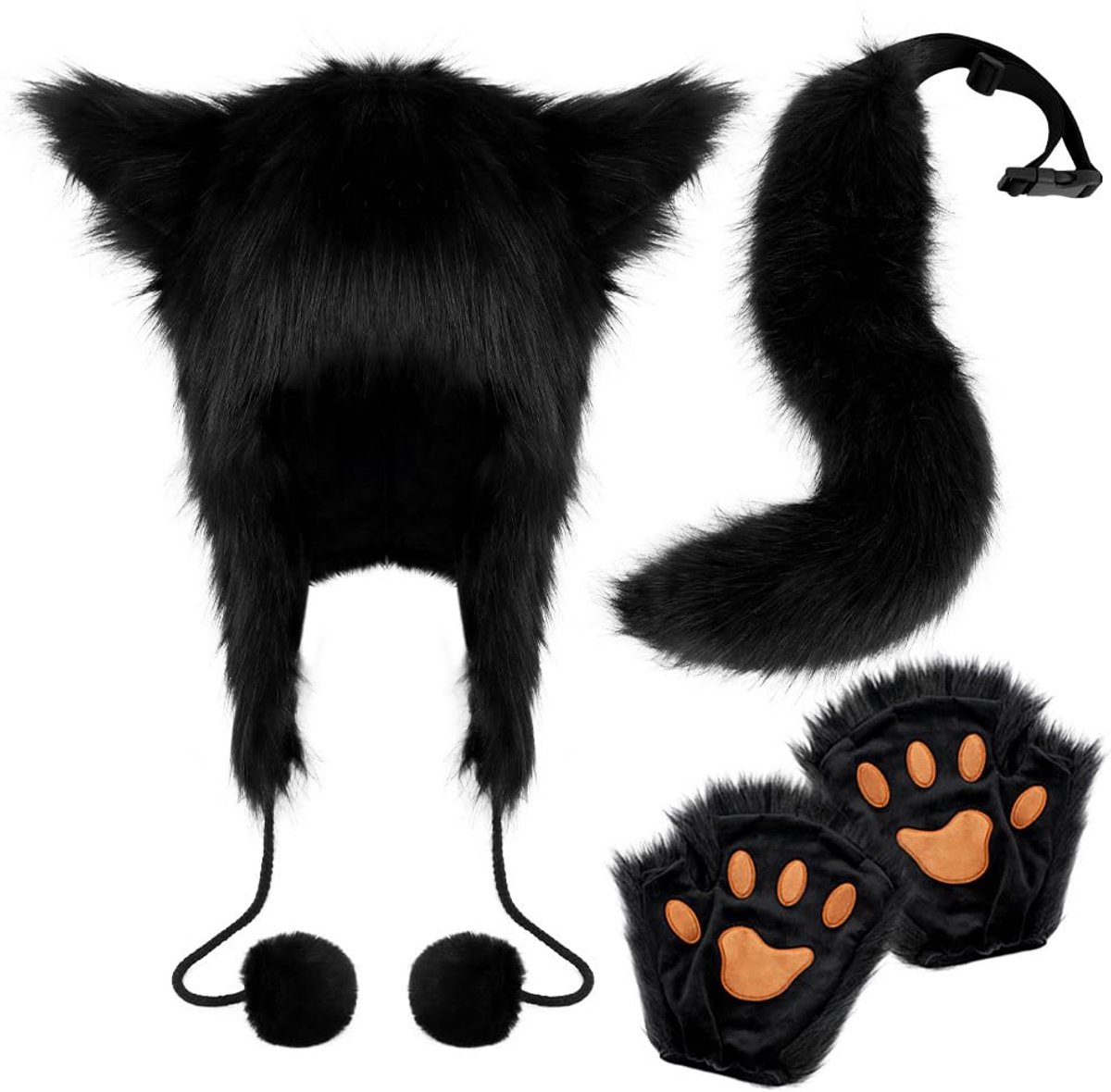 Faux Harige Vos Kostuum Set - Oren Hoofdband, Staart en Handschoenen voor Halloween