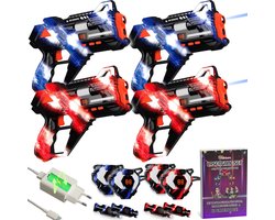 Oplaadbare Lasergame set voor Kinderen + Educatief Boekje - 360° sensoren - Oplaadbaar - 4 Persoons Laser Tag Set met 4 Blasters en Vesten