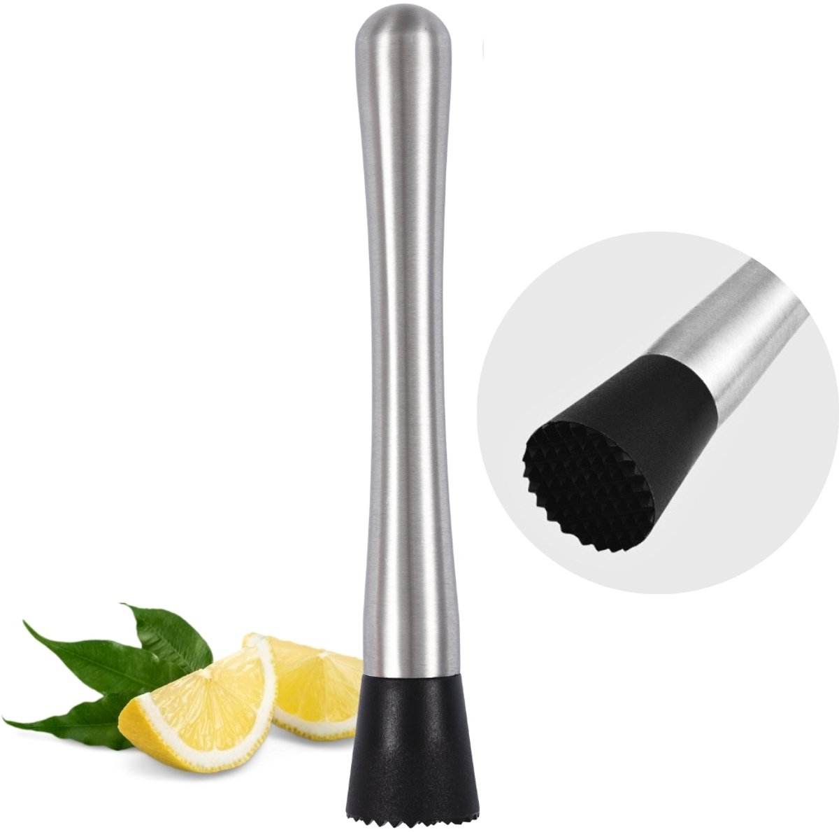 Cocora Cocktail Stamper - Muddler - Extra Grip - RVS - 21 x 3 x 3 cm - Zilver