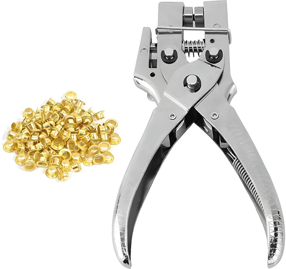 QTTVBTNA -Stalen Oogjes Tang – Heavy Duty Oogtang met 100 stuks 4mm IJzeren Oogjes – Perforatie Gereedschap voor Zeilen, Kleding, Leerbewerking & Scrapbooking
