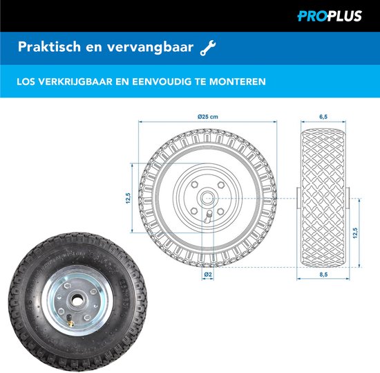 ProPlus Neuswielband 260 x 85 mm – Voor aanhangwagen, boottrailer en paardentrailer – Met metalen velg en luchtband – Zwart — afbeelding 2