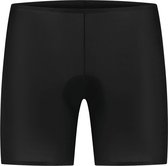 Zwarte fietsbroek voor heren, met ingebouwde zeem, van voren gezien.