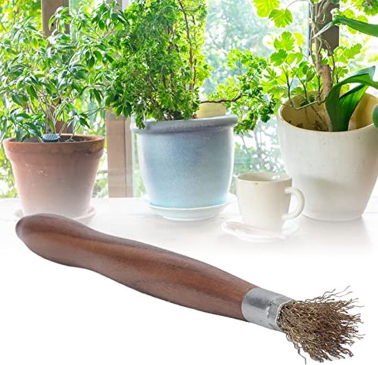 Bonsai Brush, Steel Wire Brush Wooden Handle Professional Bonsai Patio Lawn Garden Cleaning Tool for Potted Plants — afbeelding 2