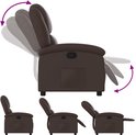 Bruine kunstlederen fauteuil in verschillende standen, van rechtop tot liggend. Met verstelbare rugleuning en voetensteun.