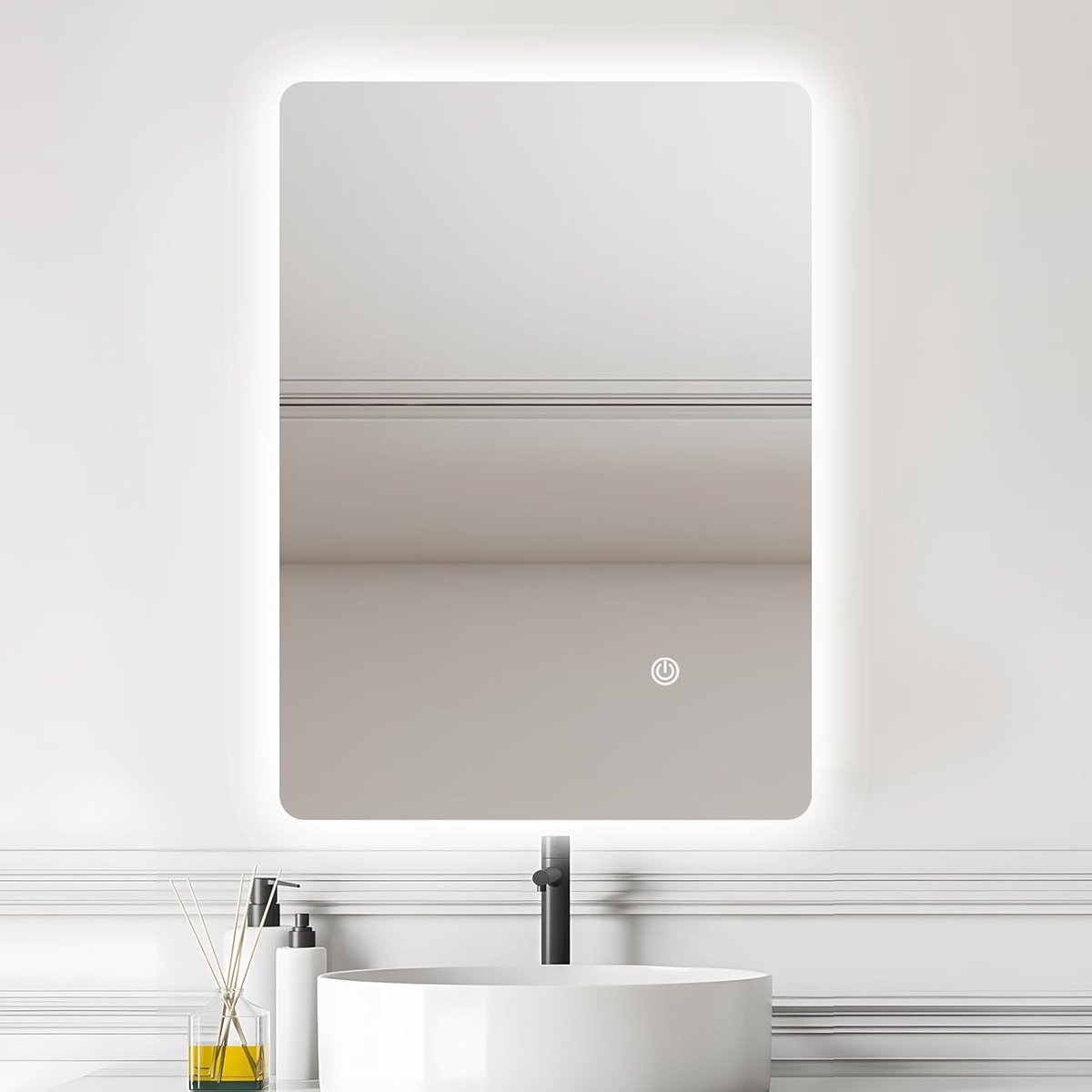 Badkamerspiegel met verlichting, 70 x 50 cm, dimbare led-spiegel met 3 lichtkleuren, IP54 waterdicht, touch-bediening, wandspiegel voor badkamer, horizontaal/verticale montage