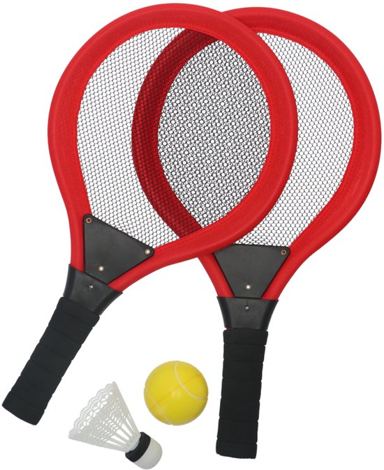 Kindertennisset met twee rackets, bal en shuttle