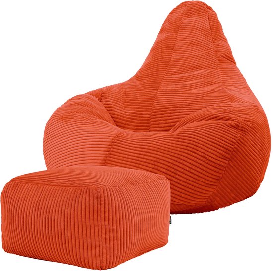 icon - Dalton Zitzak Fauteuil met Poef - Gaming - Ribfluweel - Terra-oranje