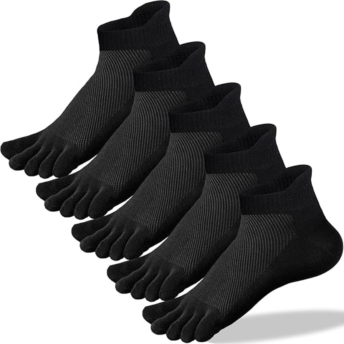 Heren sportsokken met 5 tenen - Socks - verpakking van 5 paar, ademend katoen, antibacterieel, ideaal voor hardlopen, sportschool en dagelijks gebruik, Sportsokken - maten EU 39-43 Zwart - Cyslmuk®