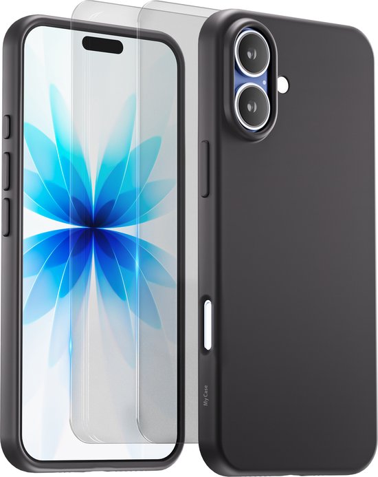 Coque compatible avec Apple iPhone 17 Zwart - 2 films de protection d'écran - Verre de protection - Coque antichoc