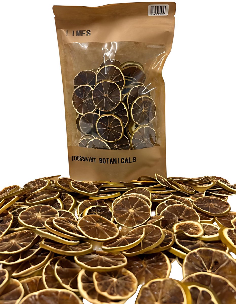 Toussaint Botanicals Premium Gedroogde Limoen Schijfjes 100% Natuurlijk 100 g - Cocktails - Decoratie - Taartversiering - Limoen plakjes - Braziliaanse Limoen - Lime Slices - Brazilian Lime Slices - Gratis Verzending!