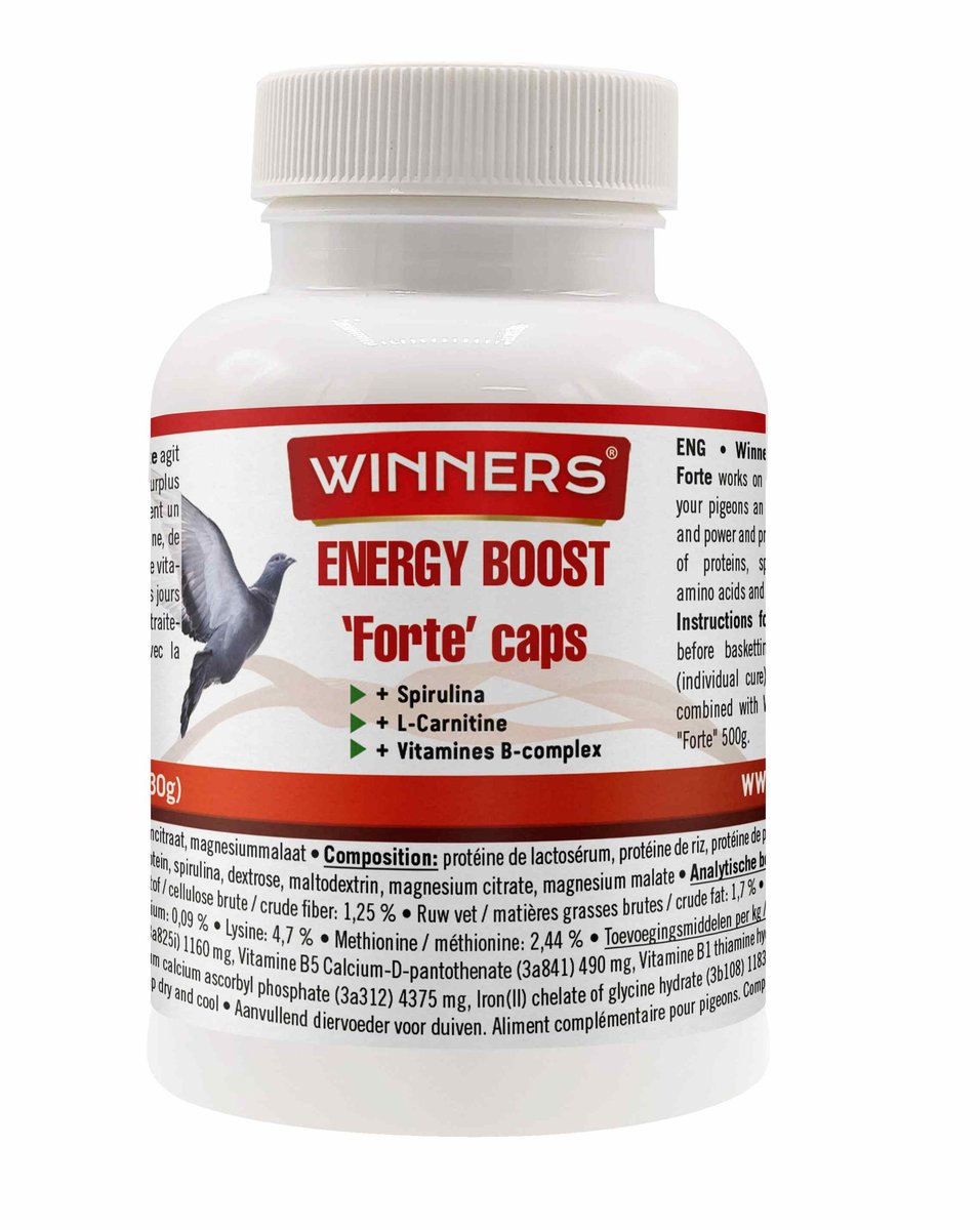 Belgian Winners Energy Boost "Forte" Caps 180 capsules - voor postduiven - energie, aminozuren, uithoudingsvermogen