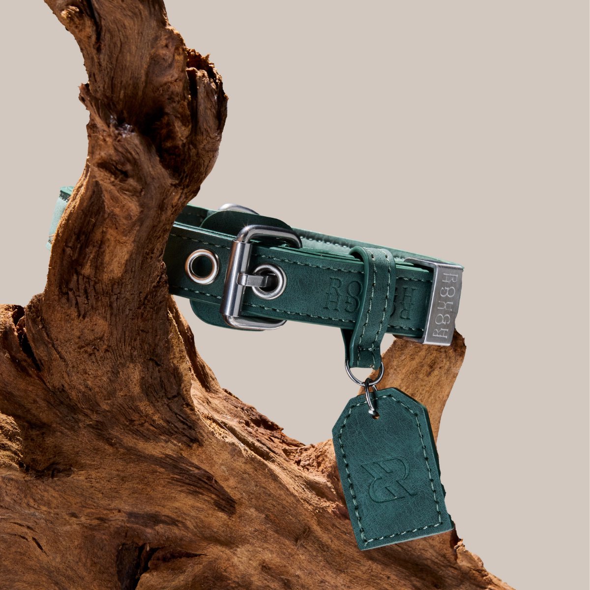 Rough Rough Leren Hondenhalsband - Comfortabele Halsband voor Kleinere Hond - Leer (vegan) - Bos Groen maat M
