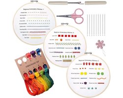 Vitdipy - Borduurpakket - Borduurset van 3 - Borduurpakket beginner - Leer 30 verschillende steken - Borduurpakketten volwassen & kinderen – Hobby en Creatief – DIY - Borduren