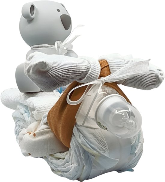 Foto: De zoetebekjes luiertaart pampertaart kraamcadeau sleesloeber grijs