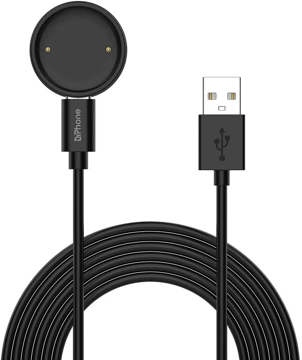 DrPhone USB Oplaadkabel 1m voor Amazfit Active2 – Magnetische Smartwatch Oplader met Vergulde POGO Pins – Snel & Veilig – 5V 1A - Zwart