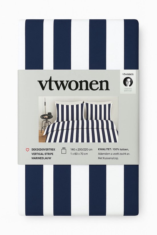 Vtwonen - Vertical Stripe dekbedovertrek - Eenpersoons - 140x200/220cm - Marineblauw van Merkloos — afbeelding 4