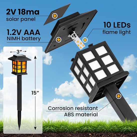 Lot De 8 Lampes Solaires Pour Jardin Extérieur - Blanc Chaud - Ip65