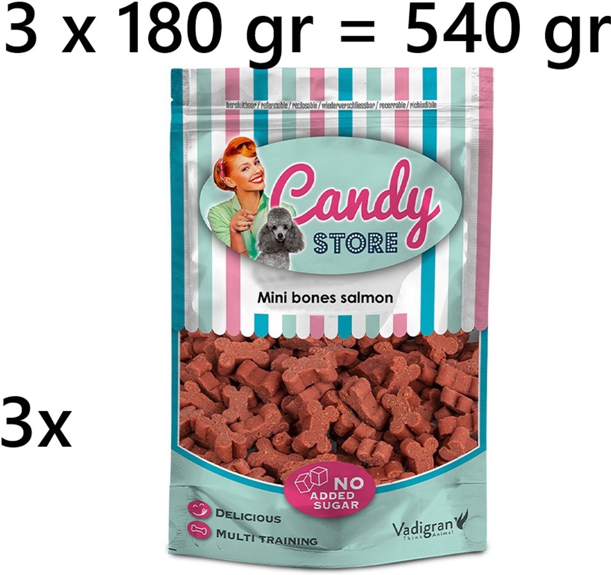 Vadigran - candy store - hondensnacks - zalm - 180 gr *** 3 X *** geen toegevoegde suiker = 540 gr