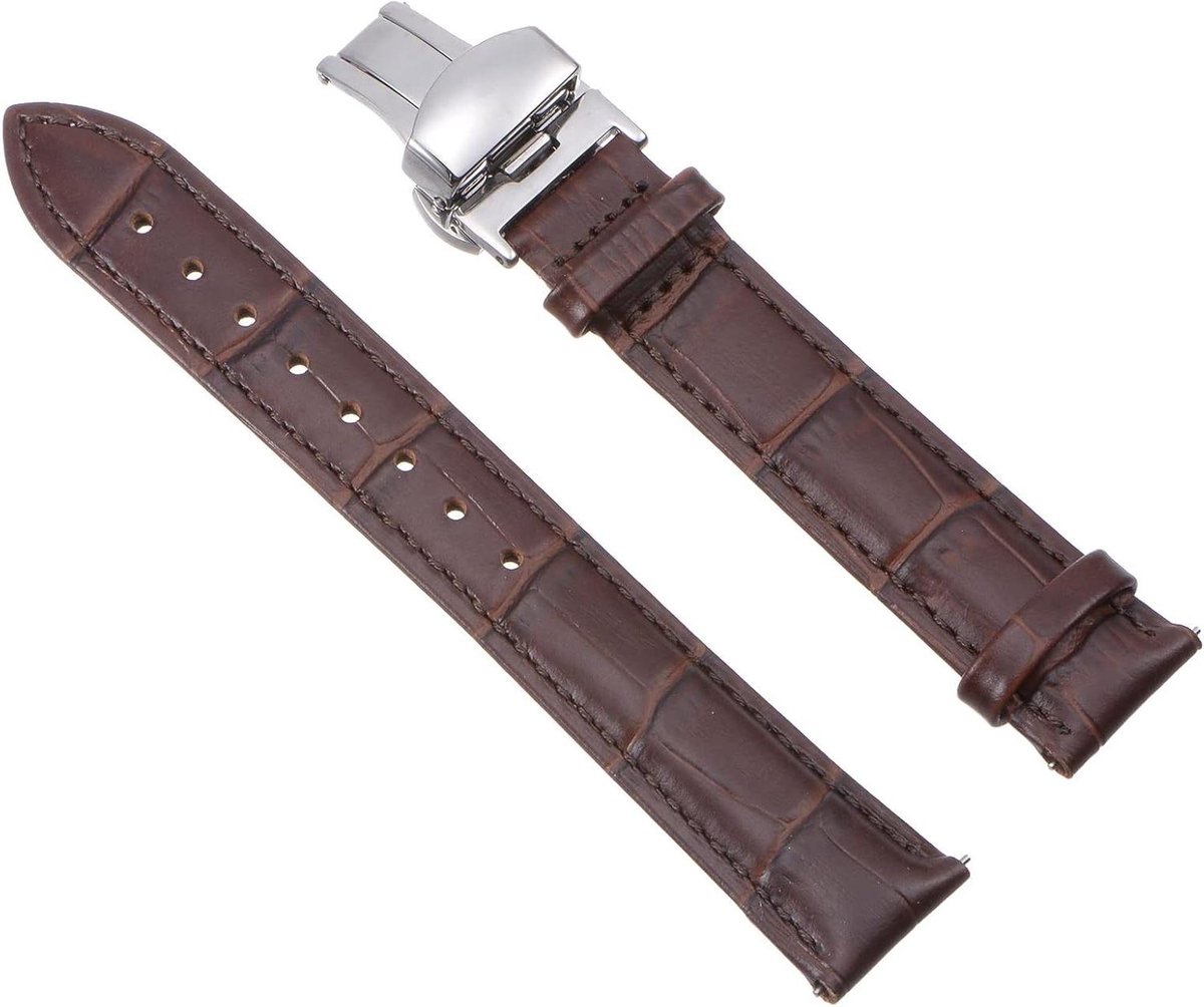 Horlogeband van koeienhuid lederen vervangingskit met implementatie gesp - 20mm band - bruin