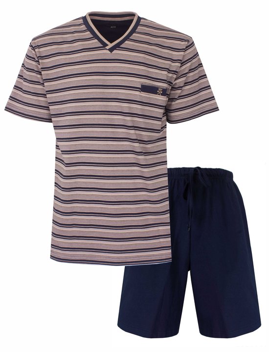 Pyjama short homme Paul Hopkins - Col V et poche poitrine - Blauw foncé - Taille 3XL