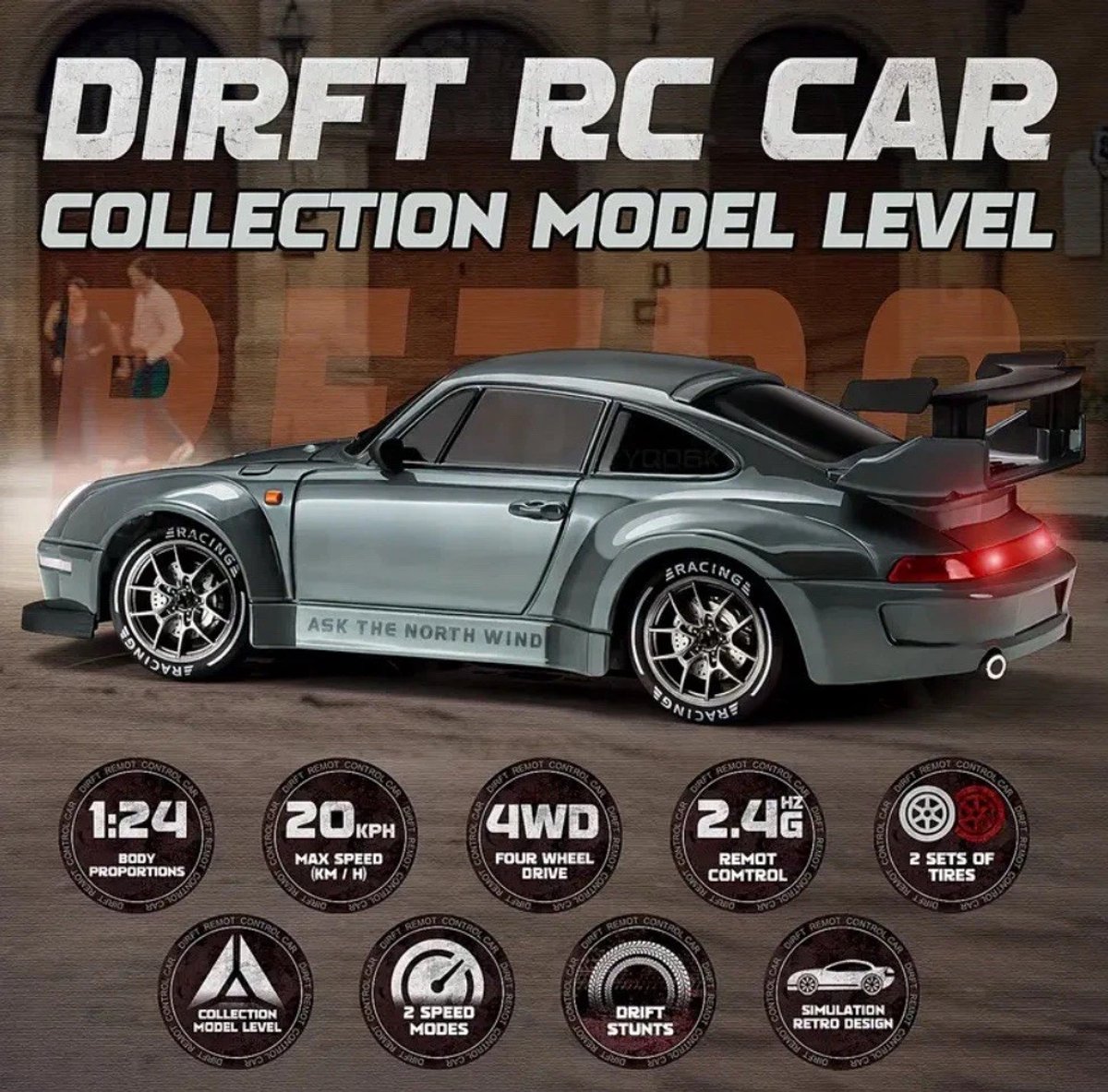 Jojoy - RC Auto Drift - RC Car - Bestuurbare Auto - Race Auto met LED und Accessoires - 20km/uur 1:24 Afstandsbediening Driftauto - DRIFTOR — afbeelding 8