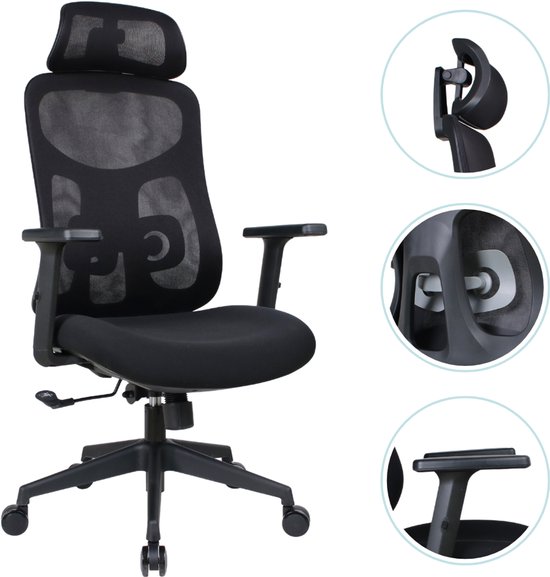 OfficeSense OS80 Ergonomische Bureaustoel - Verstelbare Lendensteun - Bureaustoelen voor Volwassenen - Zwart