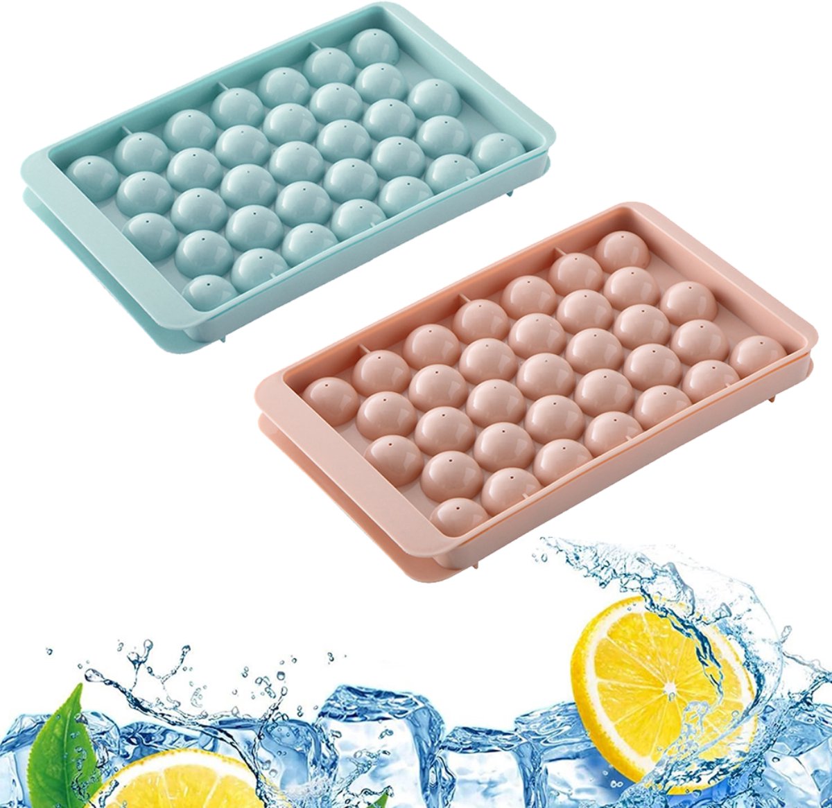 EXCITAT IJsblokjesvorm - Mini ronde ijsblokjesvorm - Vriezer ijsblokjesmachine - met deksel - 2 stuks