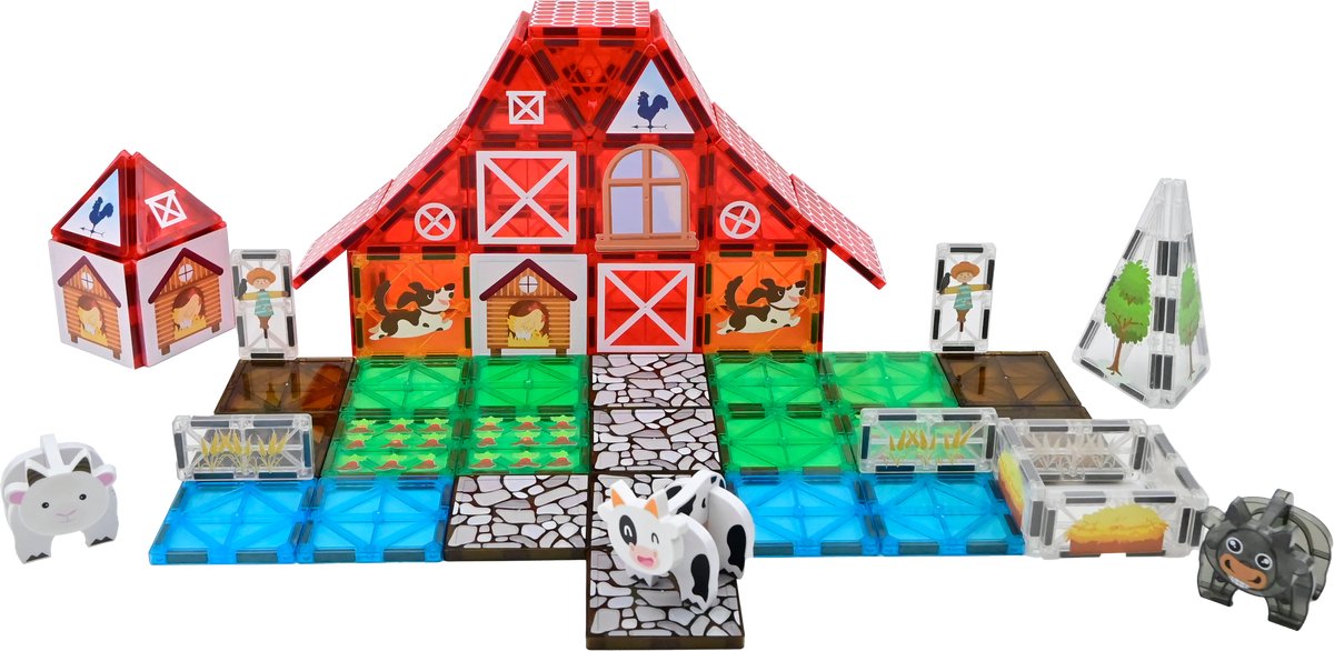Magna Minds - Magnetic Tiles - Magnetisch Speelgoed - Boerderij - Constructie speelgoed - Magnetische tegels - Montessori speelgoed - Magnetic toys - Magnetische bouwstenen - Speelgoed Kinderen — afbeelding 2
