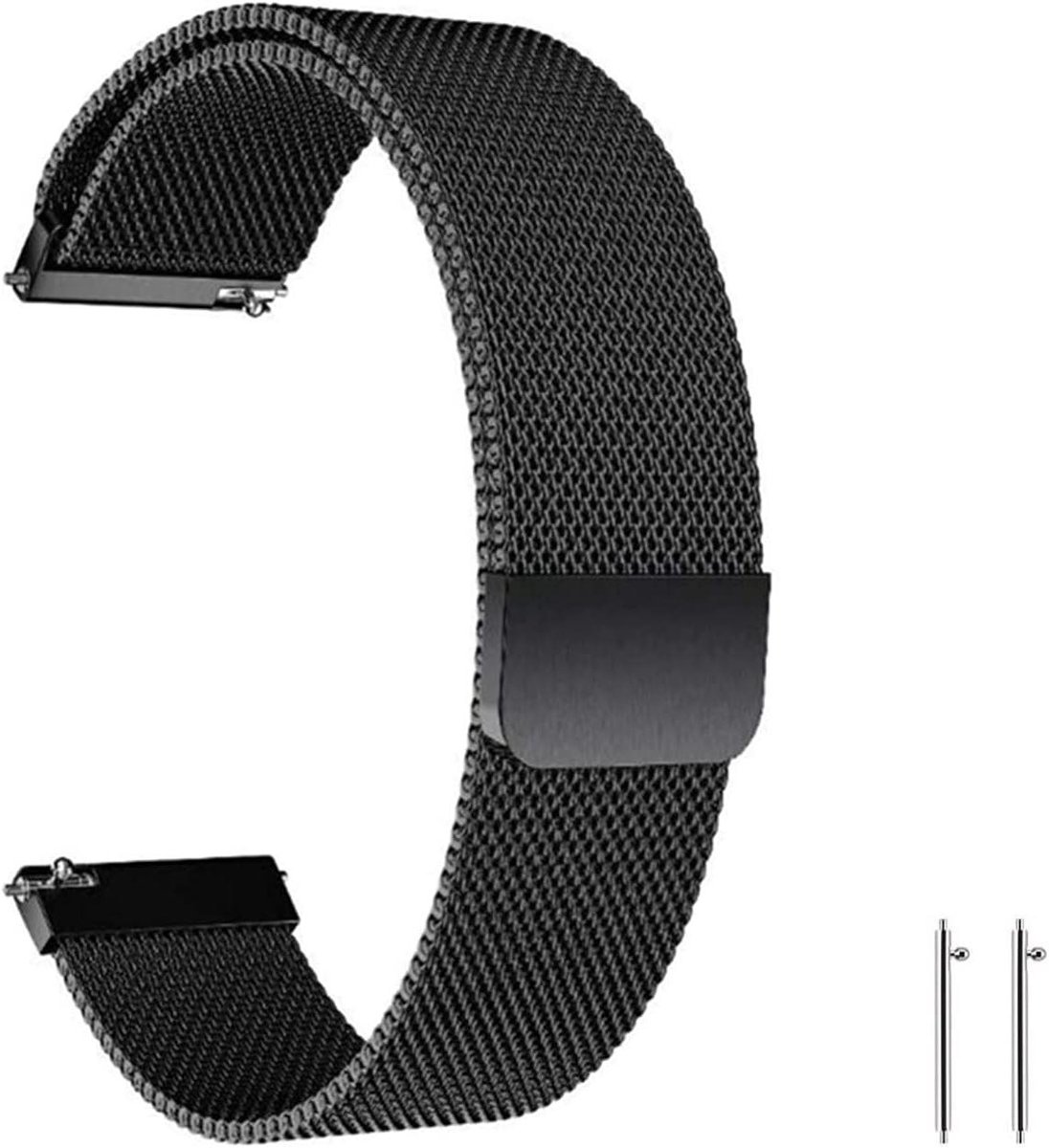 Thelau - Mesh geweven metalen horlogeband, quick release band met magnetische sluiting voor smart horloges 22mm zwart