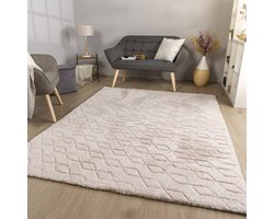 Woonkamertapijt eetkamer langpolig geometrisch design Scandi Moder 3D Uni 60 x 100 cm Rechthoek 60 x 100 cm Rechthoek beige