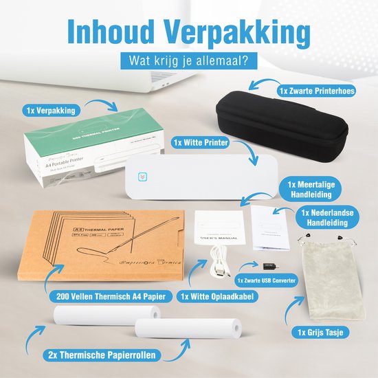 200 vellen, A4 enkel thermisch papier voor draagbare printers M08F/M832/Q302/M834/MT800, geschikt voor alle thermische printers, 21 x 29,7 cm