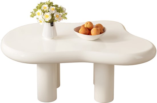 Guyii Salontafel 91*63*38.8cm Salontafel wolk wit, minimalistische midden theetafel voor de woonkamer, onregelmatige Koffietafel met vier poten, Woonkamertafel voor thuis, coffee table(wit 0,9 m)