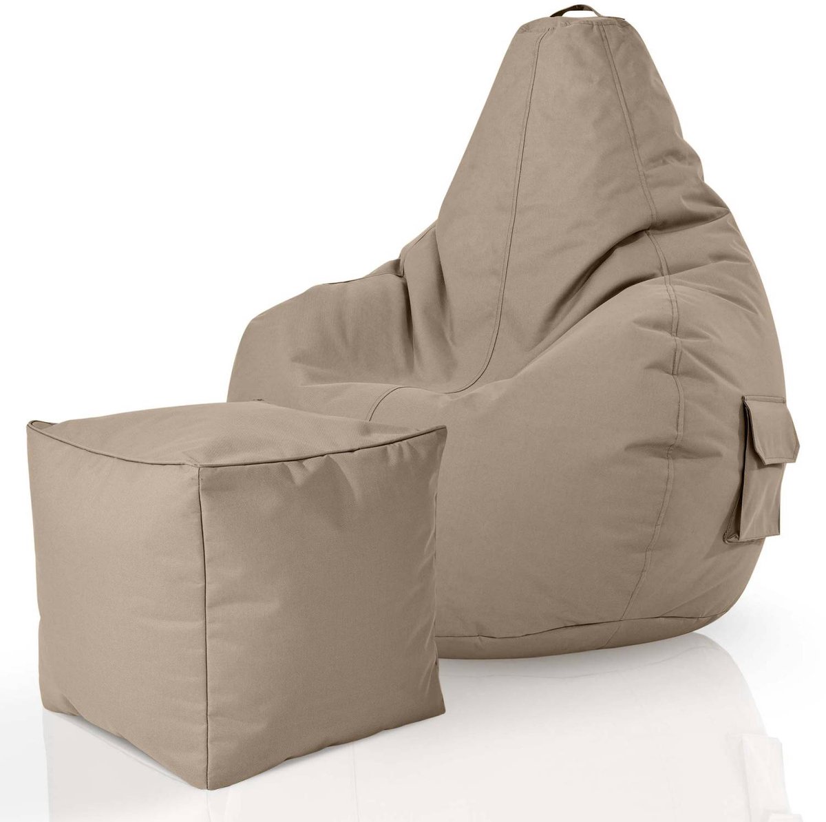 Green Bean® zitzakken + kruk "Cozy+Cube" - met EPS-korrelvulling - robuust, afwasbaar, vuilafstotend - Taupe