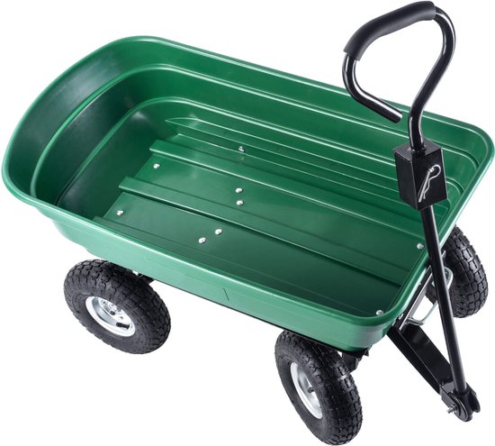 KADAX Bolderkar van kunststof PVC, draagkracht 300 kg, handwagen met kantelfunctie, kiepwagen met metalen frame, tuinwagen, transportwagen (75 l, groen/zwart) — afbeelding 2