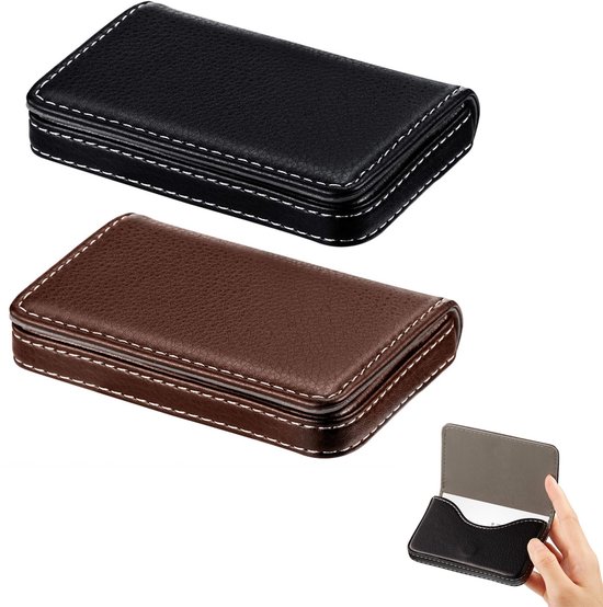 Porte-cartes de visite en cuir synthétique avec fermeture magnétique pour homme et femme (2 pièces) Zwart et café