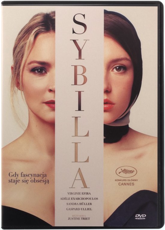 DVD hoes van de film 'Sibyl'. Verdeelde poster met twee portretten van vrouwelijke hoofdrolspelers, verticale tekst 'SYBILLA' in het midden.