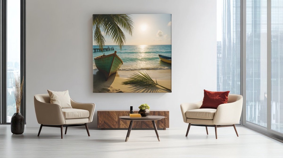 Trendex Global Vierkant Canvas Schilderij - Zee en Strand - Landschappen - 40x40x2 cm Kleurrijk