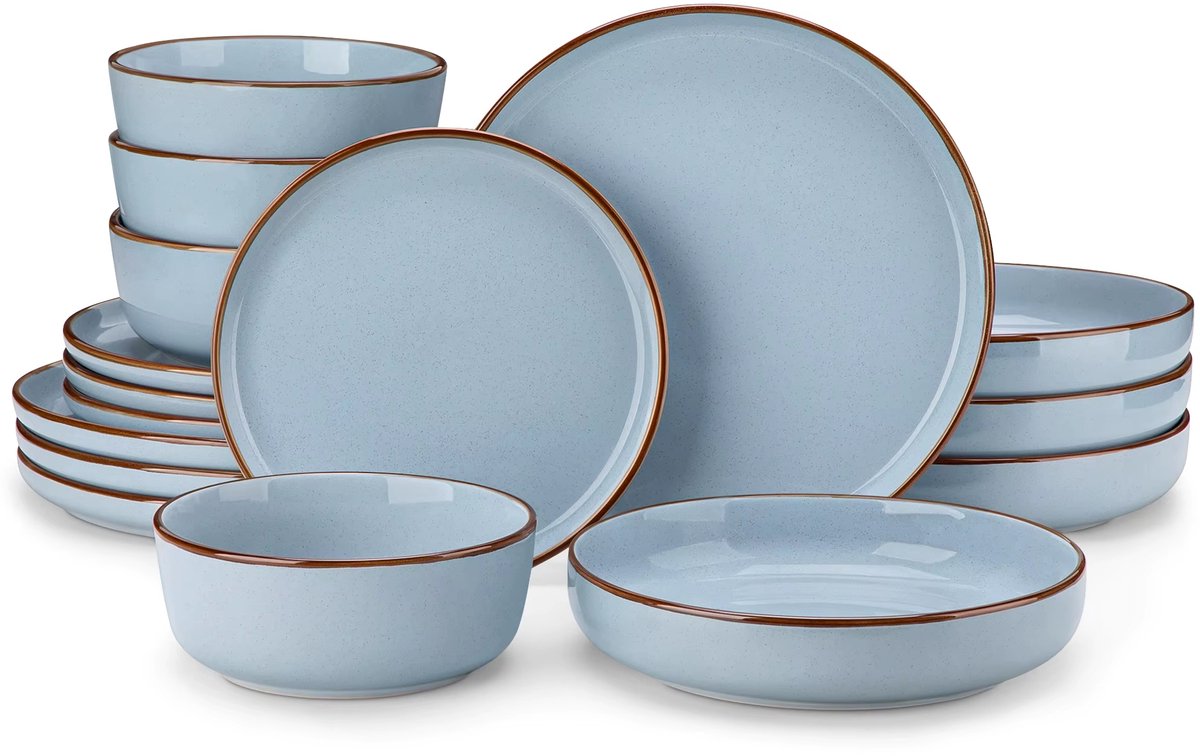 Luxe Serviesset – 16 delig – 4 persoons – Keramisch - Bordenset – Dinner platen – Dessertborden - Kommen - Pastabord - Blauw