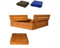 Afsluitbare Zandbak met Banken 100x100 cm – GECERTIFICEERD & GEÏMPREGNEERD HOUT | Incl. Afdekzeil & Gronddoek | Voor 1 Kind