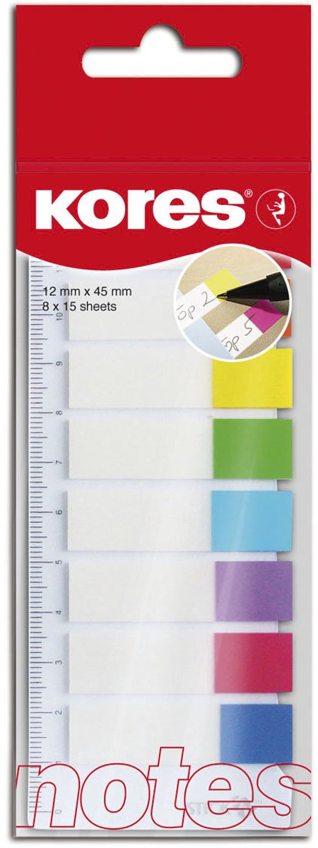 Kores Pagemarker - Index tabs, 12 x 45 mm, 8 x 15 stuks
