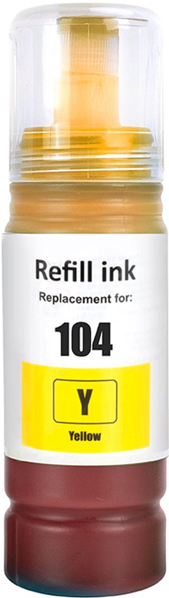 Inkt Geschikt voor Ecotank 104 - 1x Geel | Geschikt voor ET-1810, ET-2710, ET-2711, ET-2712, ET-2714, ET-2720, ET-2721, ET-2726, ET-2810, ET-2811, ET-2812, ET-2814, ET-2815, ET-2820, ET-2821, ET-2825, ET-2826, ET-2830, ET-2840, ET-2860, ET-2861, o.a.