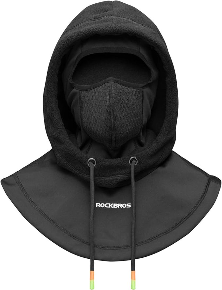 ROCKBROS Bivakmuts Fietsen Hood Full Face Sport Hoed Winter Warm Winddicht Nekwarmer Unisex Fiets Cap voor Fietsen Skiën Zwart