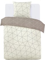 VISION Hugo Flanel - Tweezijdig omkeerbaar Dekbedovertrekset - 100% katoen flanel: warm en zacht - Eenpersoons - Dekbedovertrek 140 x 200 cm met 1 bijhorende sloop - Beige - Oekotex gecertificeerd