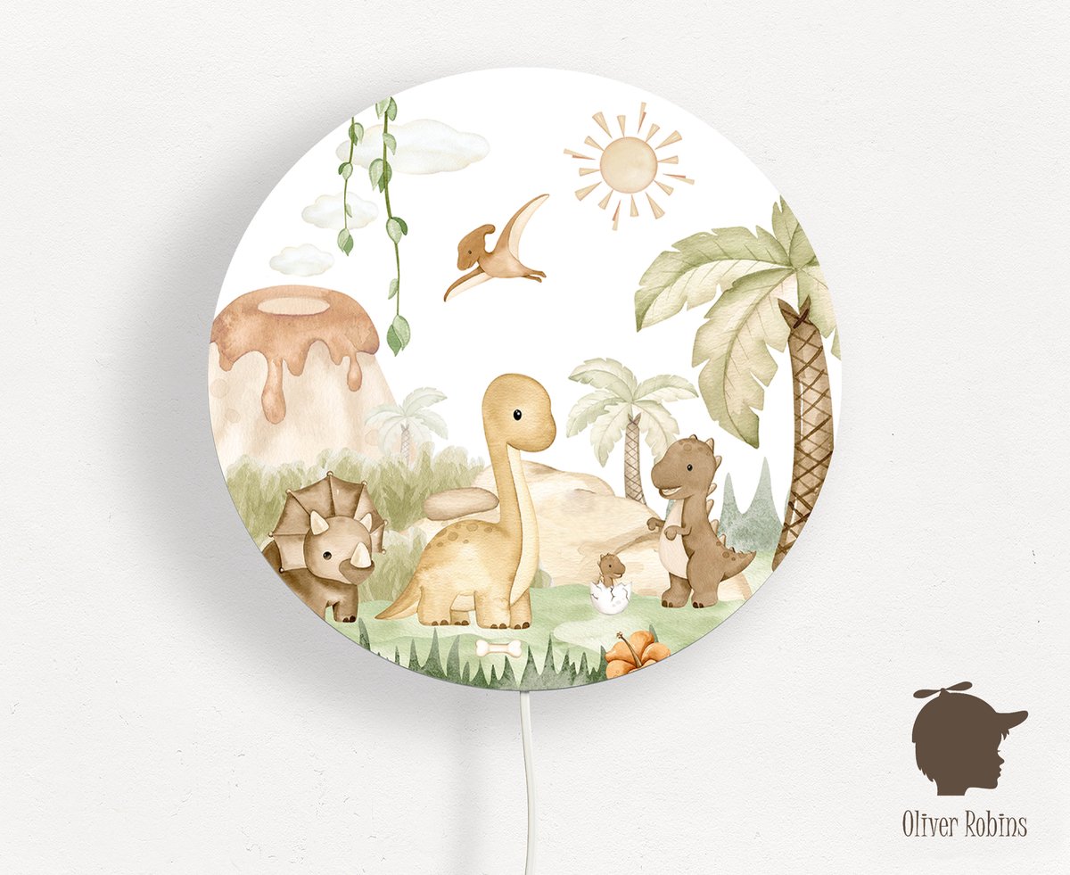 Wandlamp rond Dino Baby Oliver Robins-sfeerverlichting-kinderkamer-dinosaurus-wandverlichting