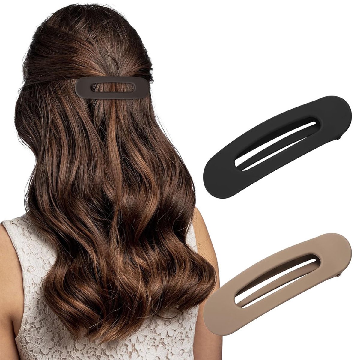 2 stuks - Platte haarclips - Franse platte haarclips - Damesmode platte klauwclips - Voor dik of dun haar - Zwart, bruin