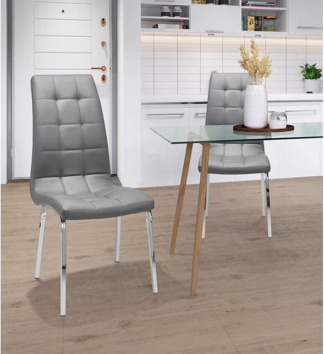 Lila-Eetkamerstoel - Set van 2 - Grijs PU