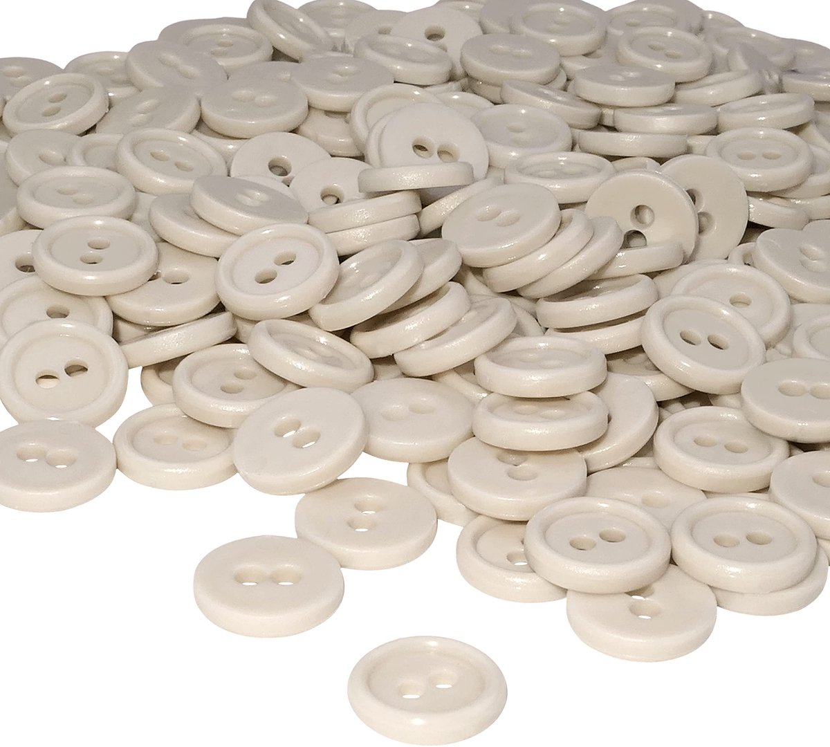 C56353 - Set met 100 ronde knopen Ã˜11,5x2,2 mm - lichtbeige - kunststof - opening diameter 2 mm